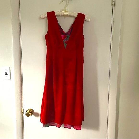 Banana Republic Silk Red Watercolor Dress - Picture 10 of 13